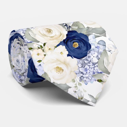 PixDezines Watercolor Roses Navy Blue Cream Krawatte (Gerollt)