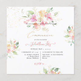 PixDezines Watercolor Sweetpeas Heilige Kommunion Einladung