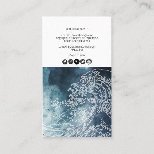 PixDezines Watercolor The Great Wave, Hokusai Visitenkarte (Rückseite)
