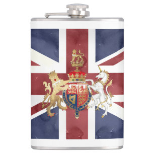 PIXDEZINES WATERCOLOR UNION JACK und INSIGNIE Flachmann