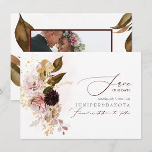 PixDezines Watercolor Vintage Fall Rose Dahlias Save The Date