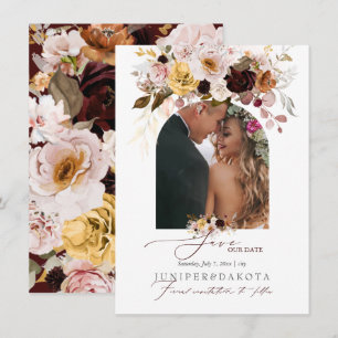 PixDezines Watercolor Vintage Fall Rose Dahlias Save The Date