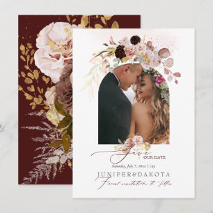 PixDezines Watercolor Vintage Fall Rose Dahlias Save The Date