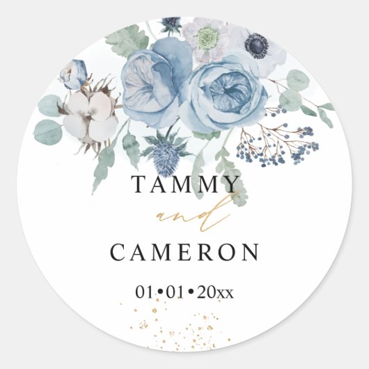 PixDezines Watercolor Winter Dusty Blue Cotton Runder Aufkleber (Vorderseite)
