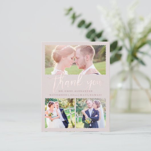 PixDezines Wedding Danke / Blush Pink Script Postkarte (Stehend Vorderseite)