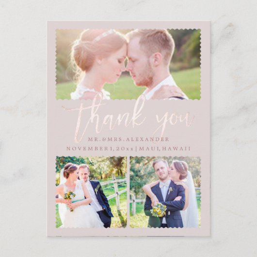 PixDezines Wedding Danke / Blush Pink Script Postkarte (Vorderseite)
