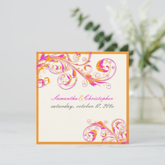 PixDezines Weinbau Wirbel|Korallen+Fuschia|DIY Far Einladung (Stehend Vorderseite)