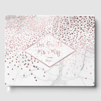 PixDezines WEISSE MARmor+FAUX ROSÉGOLD CONFETTI Gästebuch