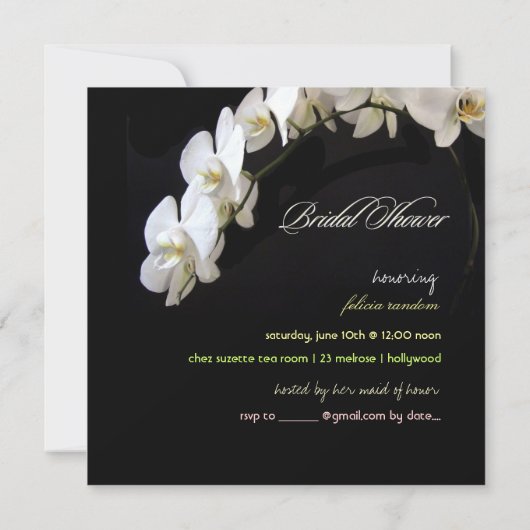PixDezines Weißer Orchids Brautparty Einladung (Rückseite)