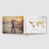 PixDezines Weltkarte, Imitats Gold + Marmor Gästebuch (Voll)