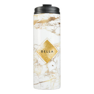 PixDezines WHITE MARBLE IMITAT GOLD VEINS Thermosbecher