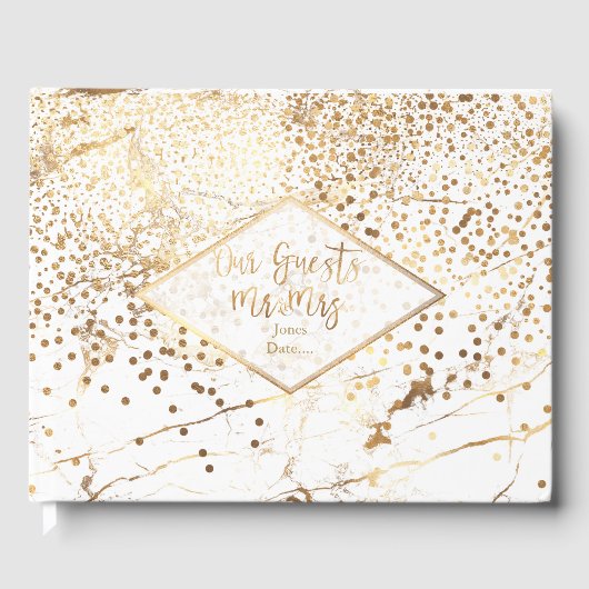 PixDezines WHITE MARBLE+IMITATS GOLD CONFETTI Gästebuch (Vorderseite)