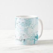 PixDezines WHITE MARBLE+IRIDESCENT TURQUOISE VEINS Kaffeetasse (VorderseiteRechts)