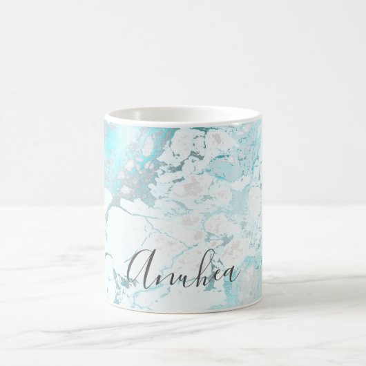 PixDezines WHITE MARBLE+IRIDESCENT TURQUOISE VEINS Kaffeetasse (Mittel)