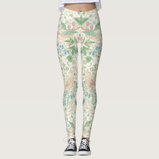 PixDezines William Morris Strawberry Diief Mint Leggings (Vorderseite)