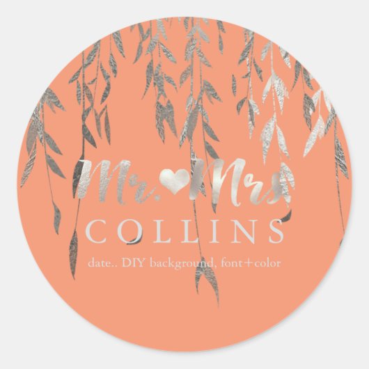 PixDezines Willow/Imitats Silver Foil/DIY Hintergr Runder Aufkleber (Vorderseite)