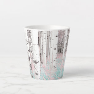 PixDezines Winter-Birkenwald Blaue Farne Bett Milchtasse