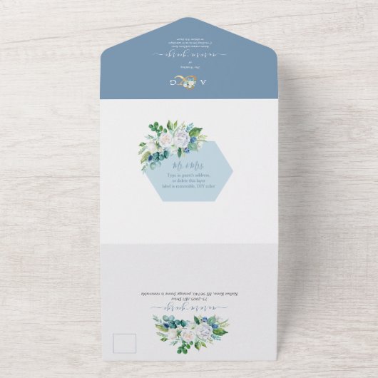 PixDezines Winter H2 Blume Elegant White Blue All In One Einladung (Außenbereich)