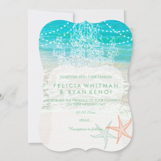 PixDezines Wir betreiben Lüster/Strand/Ziel Einladung (Rückseite)