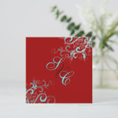 PixDezines Wirbel, Aqua + Rot + Ecrub Einladung (Stehend Vorderseite)