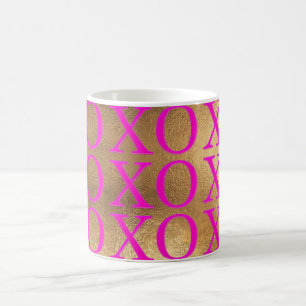 PixDezines XOXO Hot-Pink/Imitate Gold/Farbtöne Kaffeetasse