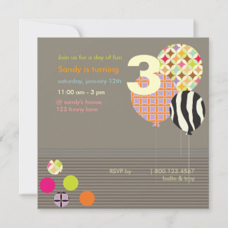PixDEzines Zebra Balloons Einladung zum Geburtstag