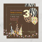 PixDezines Zebra Balloons Einladungen zum Geburtst (Vorne/Hinten)