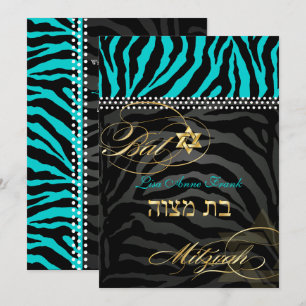 PixDezines Zebra Bat Mitzvah/DIY Farbe Aqua Einladung