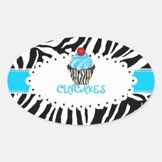 PixDezines zebra+cupcake/DIY-Farbband Ovaler Aufkleber (Vorderseite)