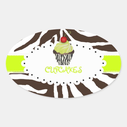 PixDezines zebra+cupcake/DIY Farbe Ovaler Aufkleber (Vorderseite)