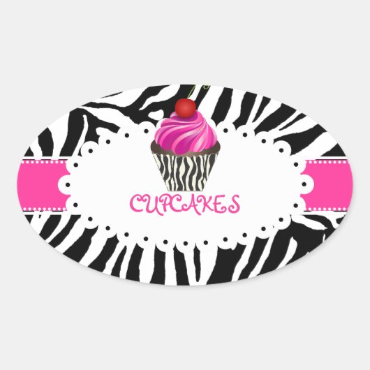 PixDezines zebra+cupcake/DIY Farbe Ovaler Aufkleber (Vorderseite)