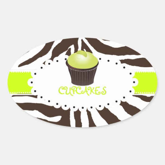 PixDezines zebra+cupcake/DIY Farbe Ovaler Aufkleber (Vorderseite)
