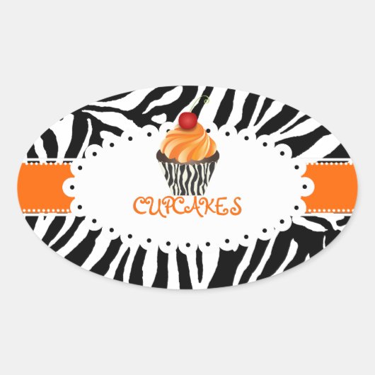PixDezines zebra+cupcake/DIY Farbe Ovaler Aufkleber (Vorderseite)
