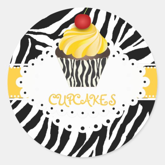 PixDezines zebra+cupcake/DIY Farbe Runder Aufkleber (Vorderseite)