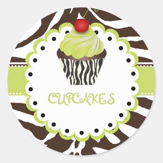 PixDezines zebra+cupcake/DIY Farbe Runder Aufkleber (Vorderseite)