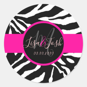 PixDezines Zebra, Monogramm-DIY-Farbe Runder Aufkleber