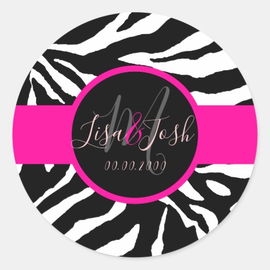 PixDezines Zebra, Monogramm-DIY-Farbe Runder Aufkleber (Vorderseite)