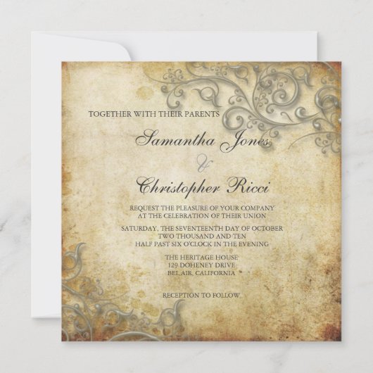 PixDezines Zierzauberkunst Rustikale Silber-Wirbel Einladung (Rückseite)