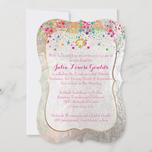 PixDezinesDazelblume/Regenbogen/Fledermausmitzvah Einladung (Rückseite)