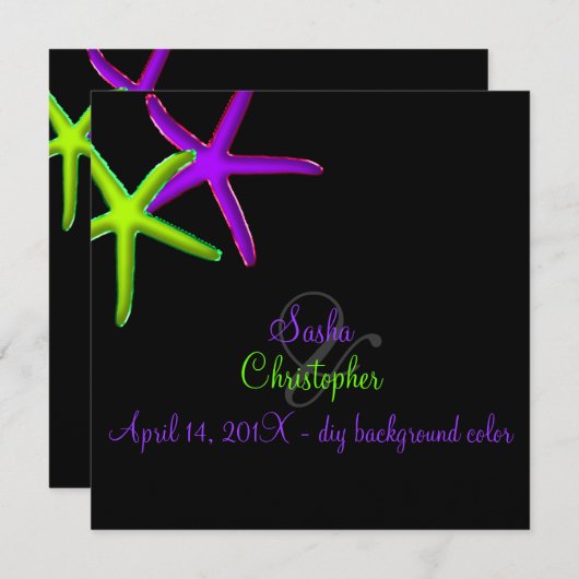 PixDezinesdiy Hintergrund/Neon Starfish/Strand Einladung (Vorne/Hinten)