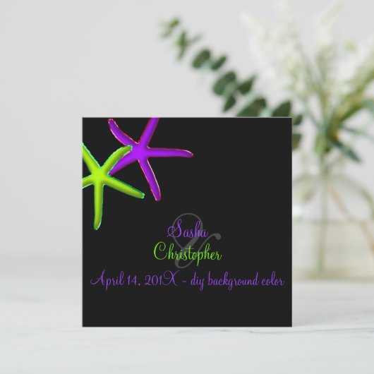 PixDezinesdiy Hintergrund/Neon Starfish/Strand Einladung (Stehend Vorderseite)