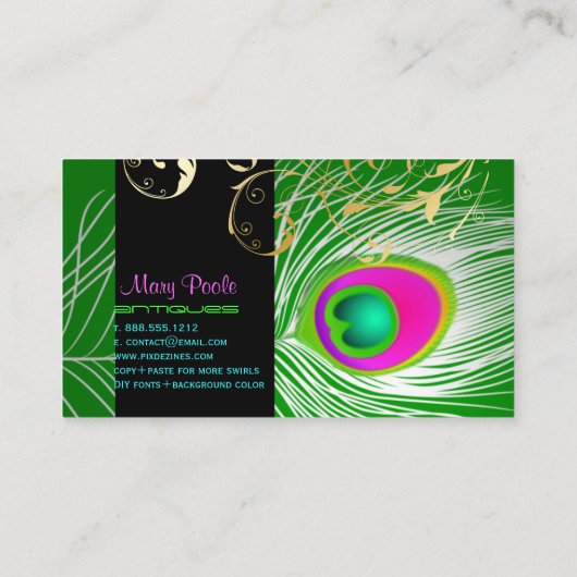 PixDezinesdiy Hintergrund/peacock+filigree Visitenkarte (Rückseite)