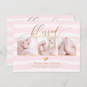 PixDezinesGesegnete Geburtsankündigung/Streifen Ankündigungspostkarte (Vorne/Hinten)