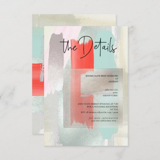 PixDezinesModern Watercolor Korallendetails RSVP Karte (Vorne/Hinten)