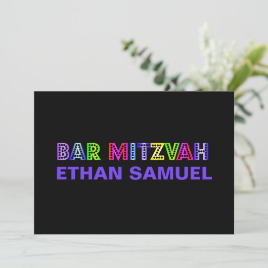 PixDezinesNeon beleuchtet Bar mitzvah Einladung (Stehend Vorderseite)