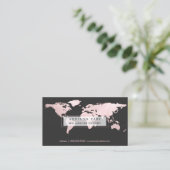 PixDezinesWeltkarte mit rot-rosa Wort Visitenkarte (Stehend Vorderseite)