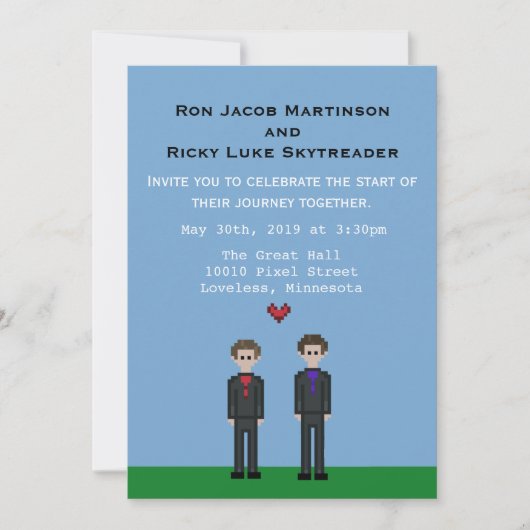 Pixel8bit laden homosexueller Gamer-Bräutigam u. Einladung (Vorderseite)