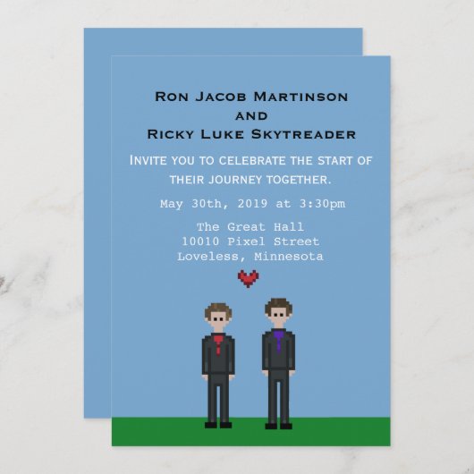 Pixel8bit laden homosexueller Gamer-Bräutigam u. Einladung (Vorne/Hinten)
