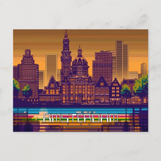 Pixel 2D Game Art Amsterdam Postkarte (Vorderseite)