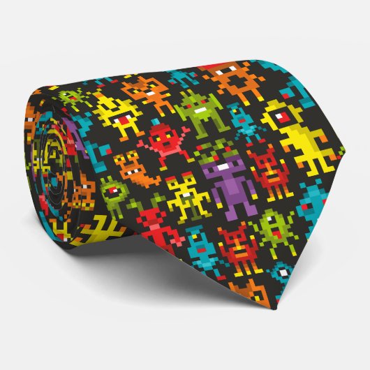 Pixel-8bit-Monster Krawatte (Gerollt)